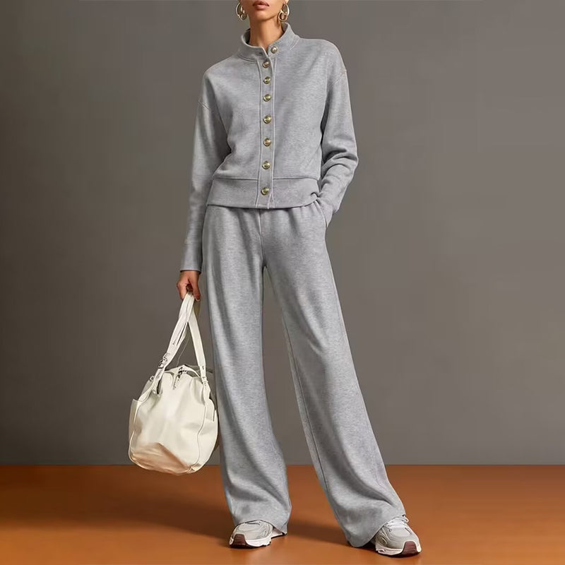 Grey cardigan and wide leg pants set