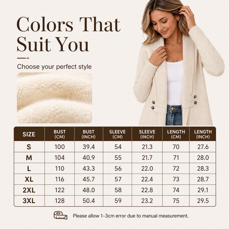 Women's knit cardigan size chart S to 3XL