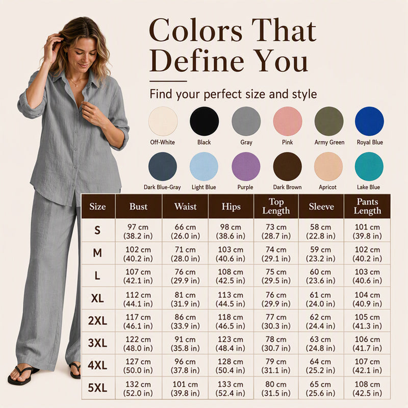 ✨Women's Casual Cotton Linen Shirt & Wide-Leg Pants Set