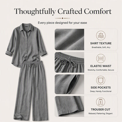 ✨Women's Casual Cotton Linen Shirt & Wide-Leg Pants Set