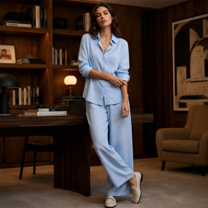 ✨Women's Casual Cotton Linen Shirt & Wide-Leg Pants Set
