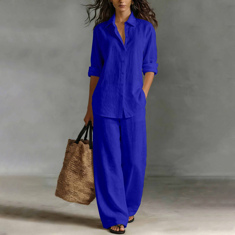 ✨Women's Casual Cotton Linen Shirt & Wide-Leg Pants Set