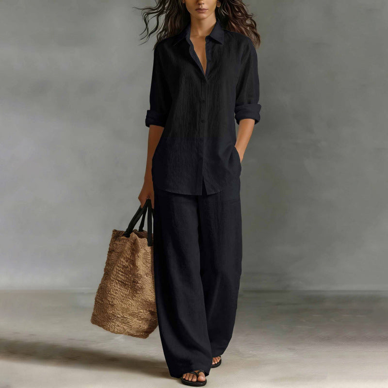 ✨Women's Casual Cotton Linen Shirt & Wide-Leg Pants Set