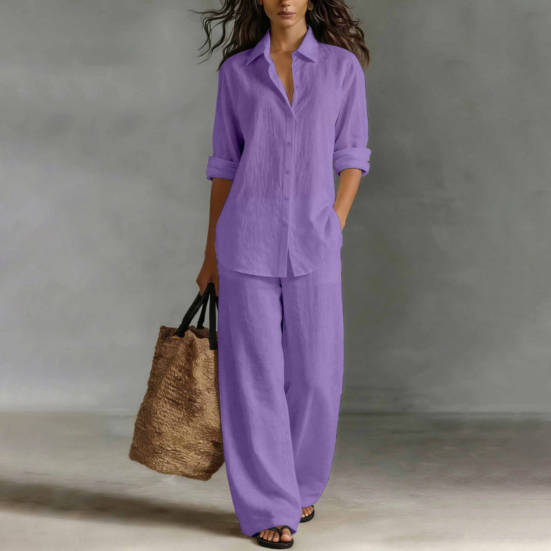 ✨Women's Casual Cotton Linen Shirt & Wide-Leg Pants Set